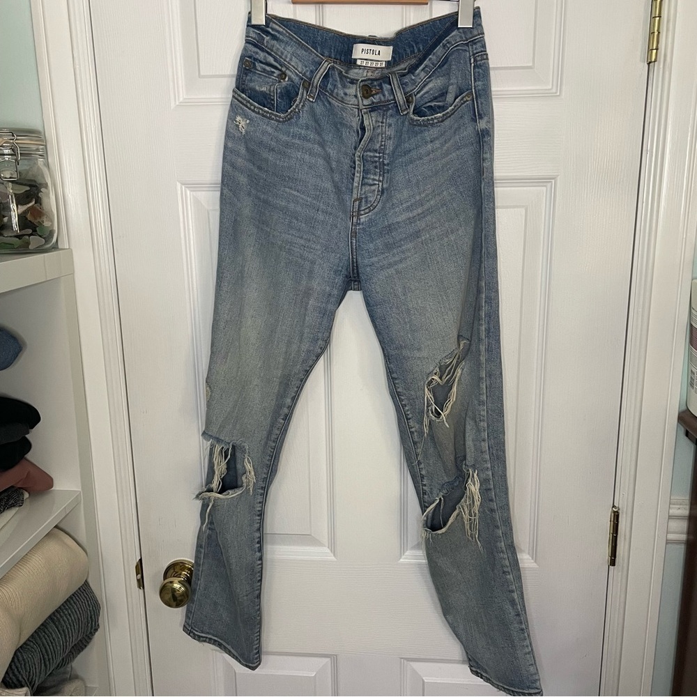 Pistola Blue Distressed Cotton Jeans 27